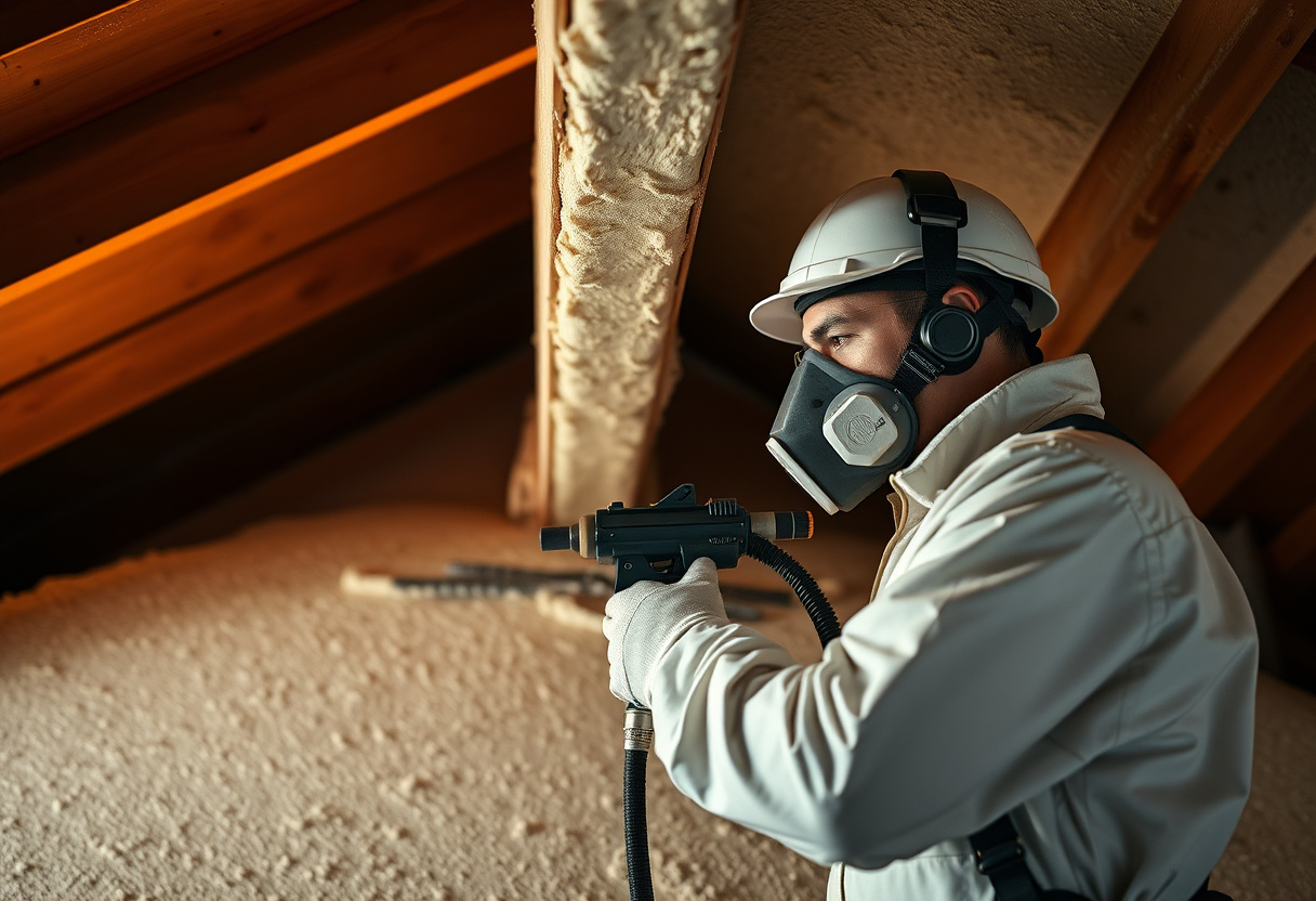 Spray foam insulation contractor applying closed-cell foam