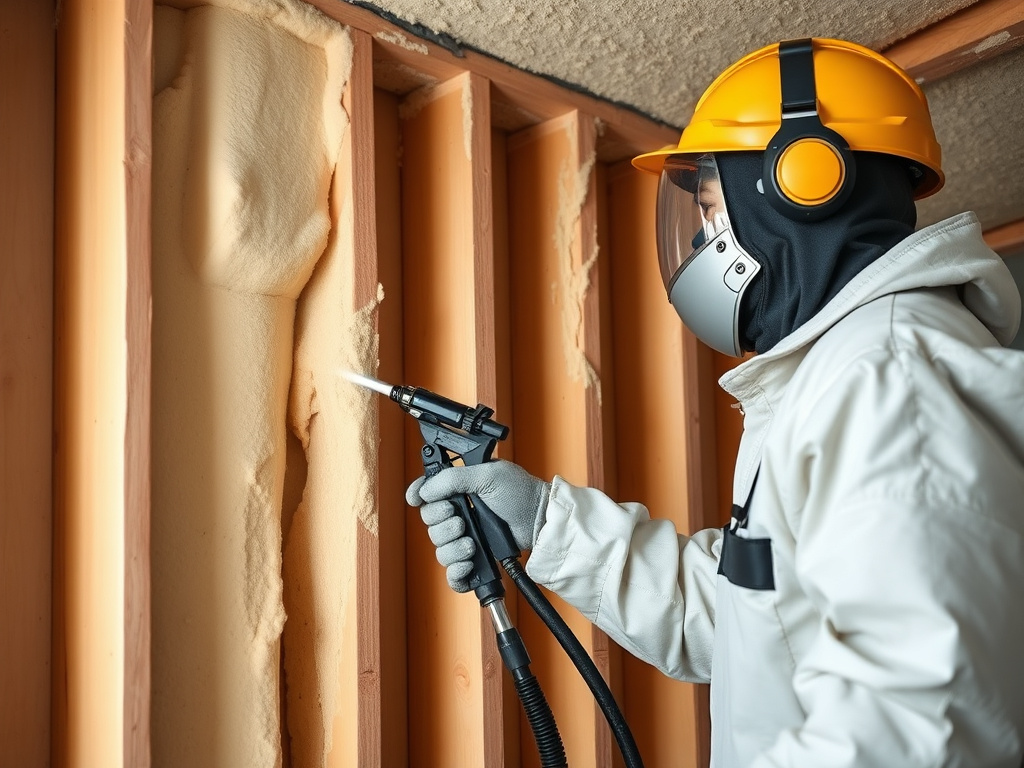 Contractor spraying closed-cell spray foam insulation